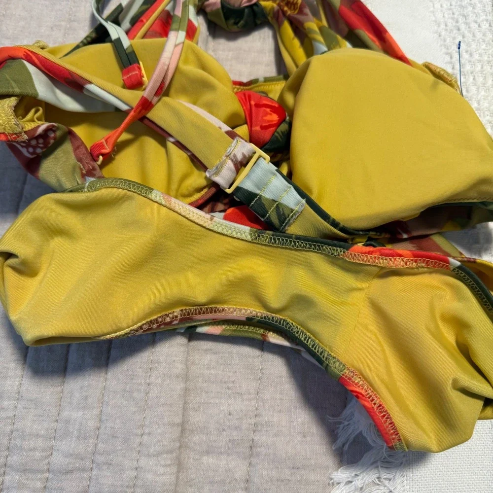 Aerie American Eagle Cut Out One Piece Swimsuit Bikini Bright Floral Triple Knot